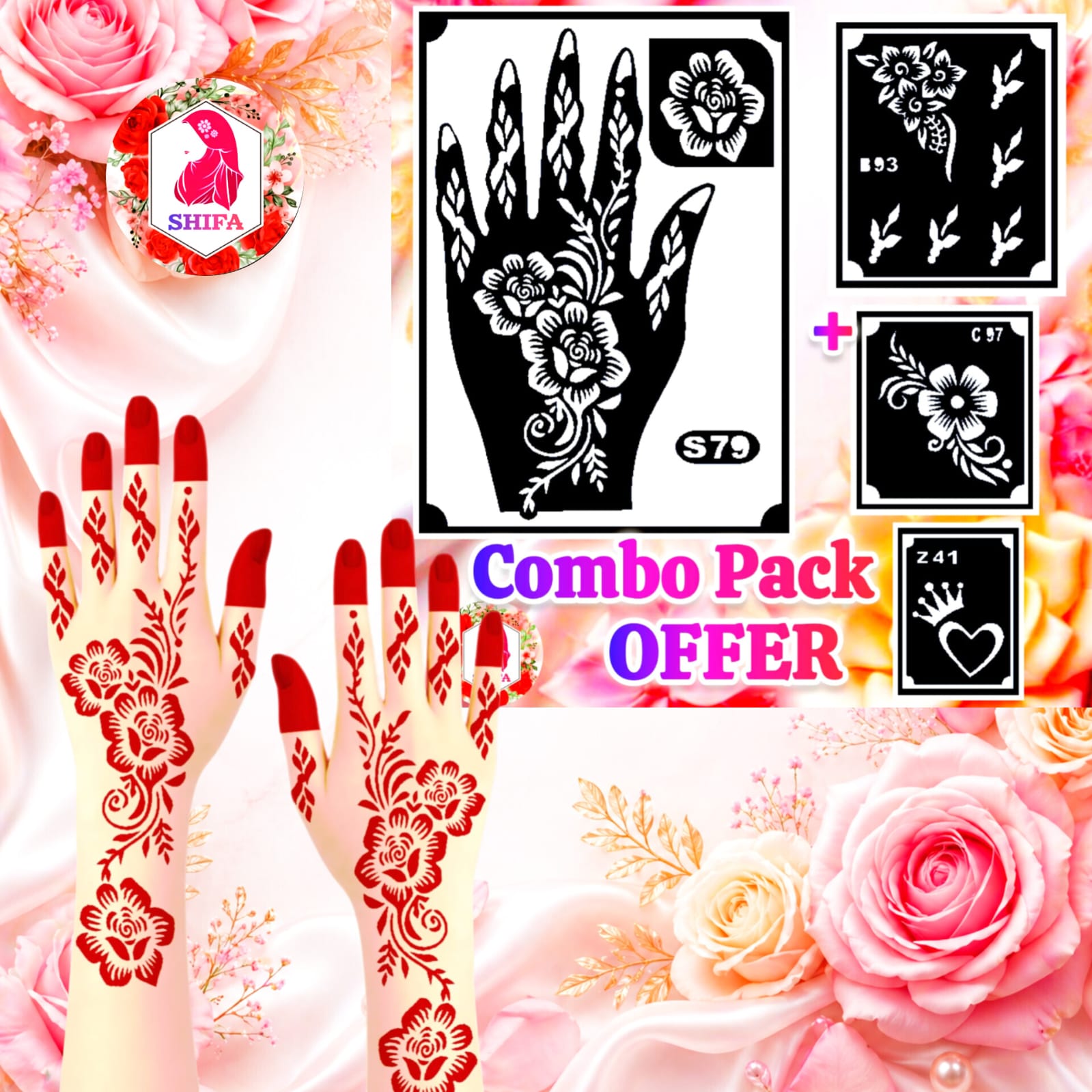 S 79  A graceful floral stencil Design Sticker Overview Henna Stencil - Shifa Stencil